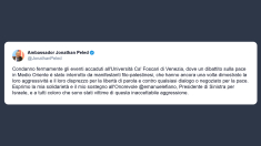 Ambasciatore israeliano: dibattito all’Università sulla pace in Medio Oriente è stato interrotto da manifestanti filo palestinesi