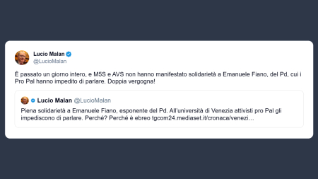 Malan: M5S e AVS non hanno manifestato solidarietà a Emanuele Fiano