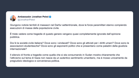 Ambasciatore israeliano: forze paramilitari stanno compiendo esecuzioni di massa dei civili nel Darfur settentrionale