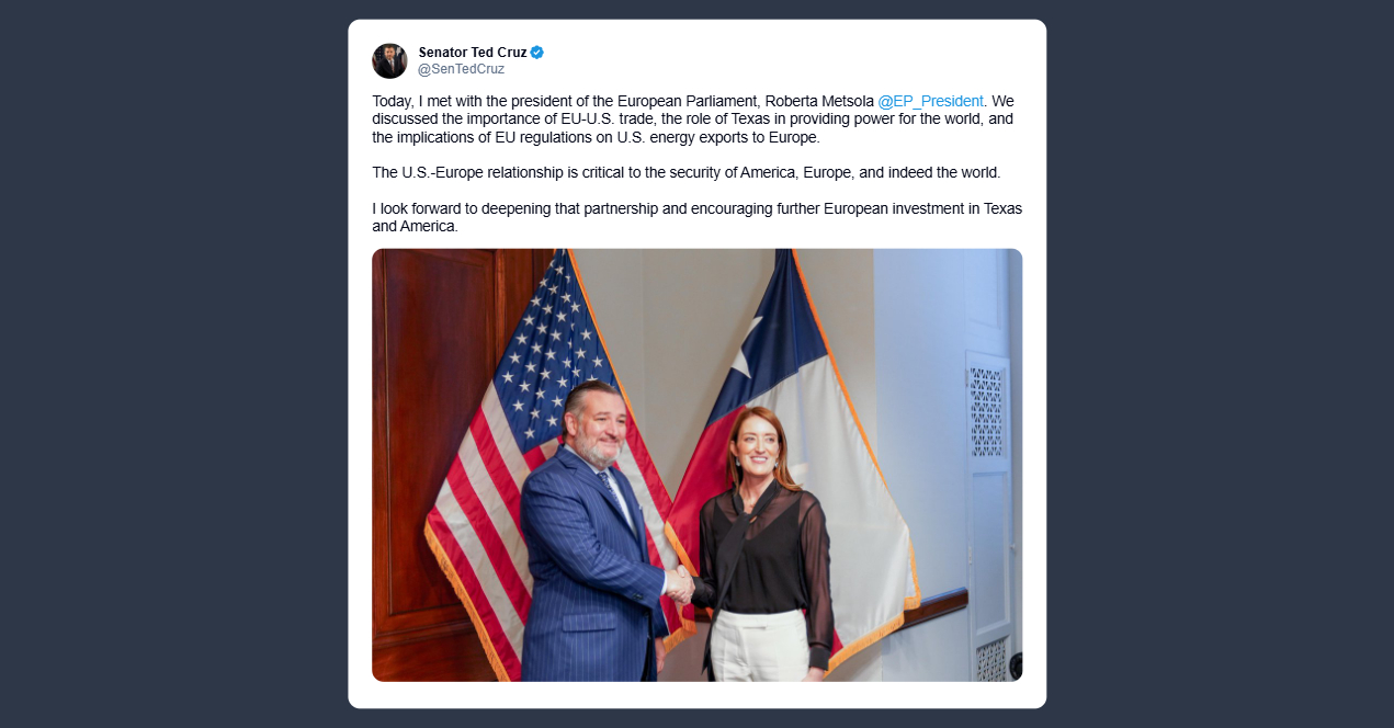 Ted Cruz: il rapporto Usa-Europa è decisivo per la sicurezza mondiale