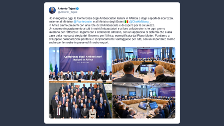 Tajani: ho inaugurato oggi la conferenza degli ambasciatori italiani in Africa