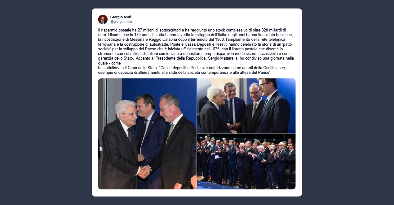 Mulè: risparmio postale ha raggiunto uno stock complessivo di oltre 320 miliardi di euro