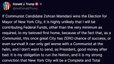 Trump: con un sindaco comunista New York sarebbe finita