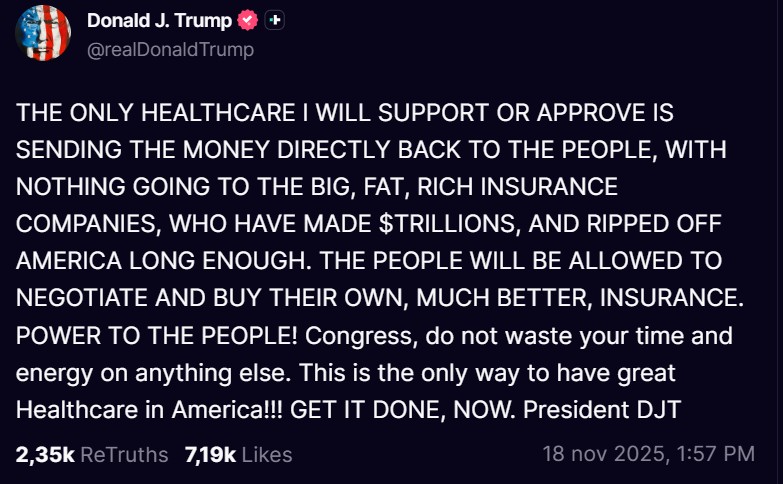 Trump sull’assicurazione sanitaria: niente più soldi alle compagnie assicurative