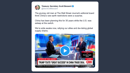 Bessent: la Cina pianificava restrizioni sulle terre rare già 30 anni fa