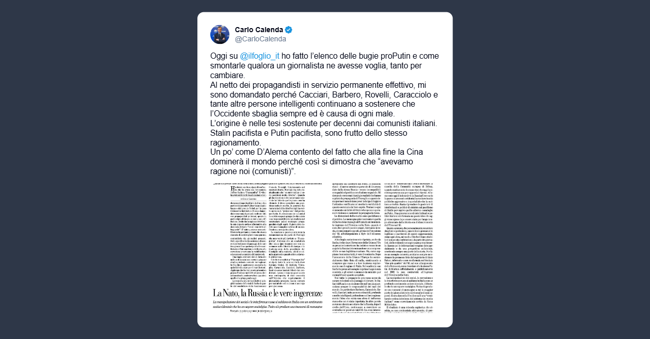 Calenda: ho fatto l’elenco delle bugie proPutin e come smontarle