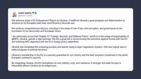 Ministro Esteri ucraino: l’adesione dell’Ucraina all’Ue rappresenta una garanzia di sicurezza