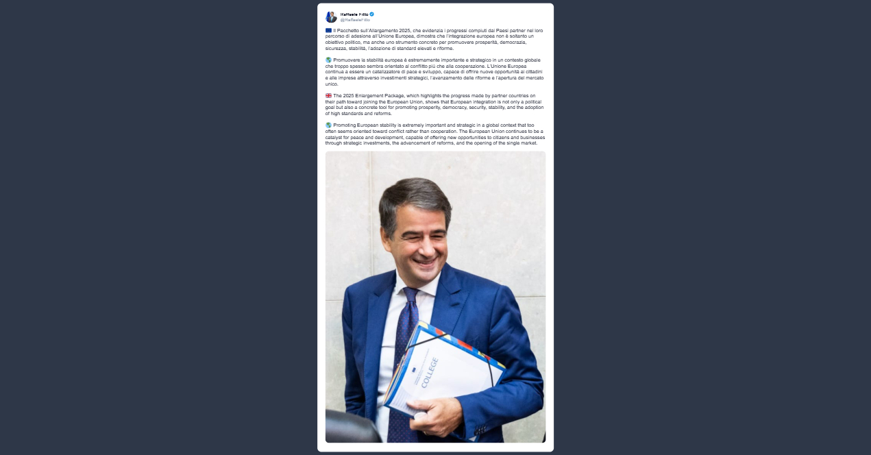 Fitto: il Pacchetto sull’Allargamento promuove pace e sviluppo