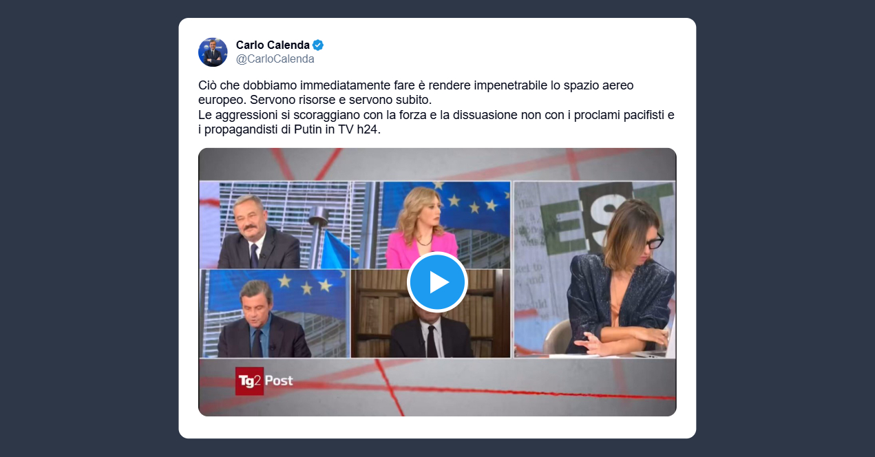 Calenda: bisogna rendere impenetrabile lo spazio aereo europeo