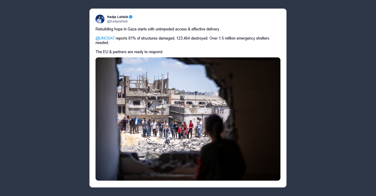 Hadja Lahbib: Ue pronta a intervenire per ricostruire a Gaza