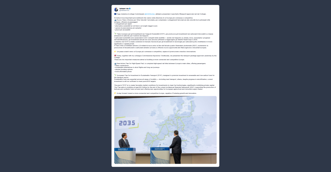 Fitto: nuovo piano d’azione per l’alta velocità ferroviaria