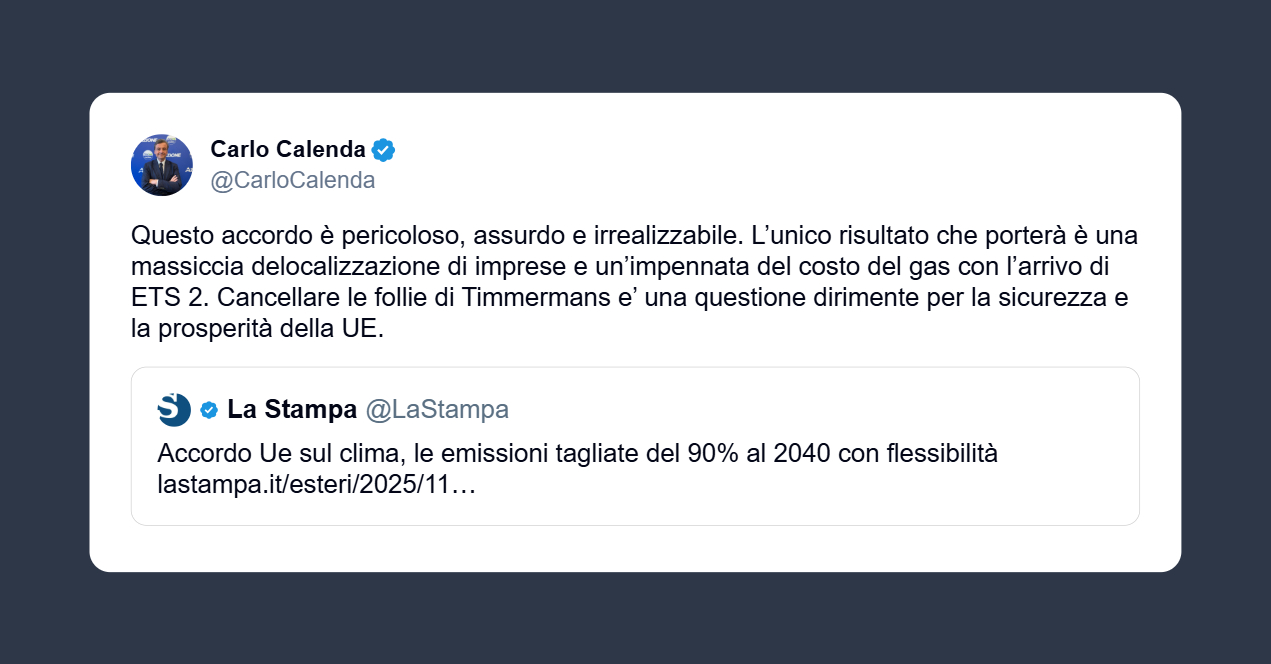 Calenda sull’accordo Ue del clima