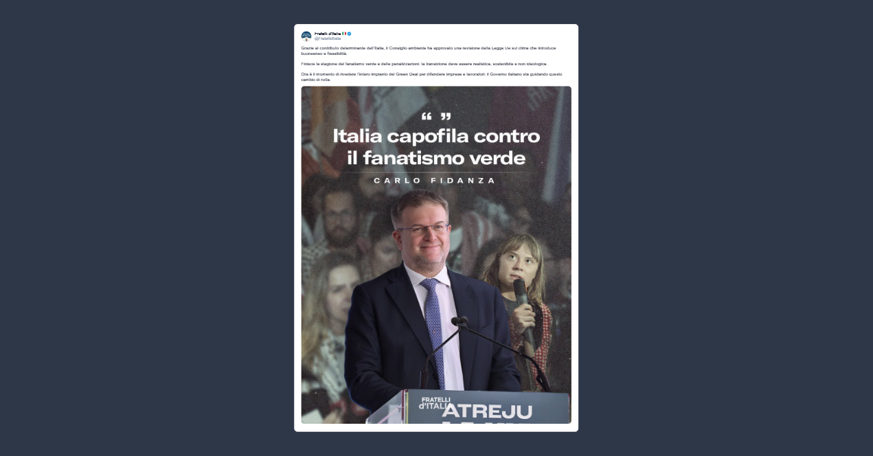 Fratelli d’Italia: finisce il fanatismo verde e le penalizzazioni