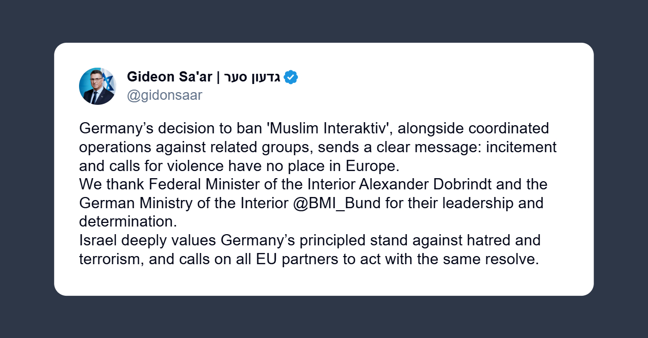 Ministro Esteri israeliano: Germania mettere al bando Muslim Interaktiv