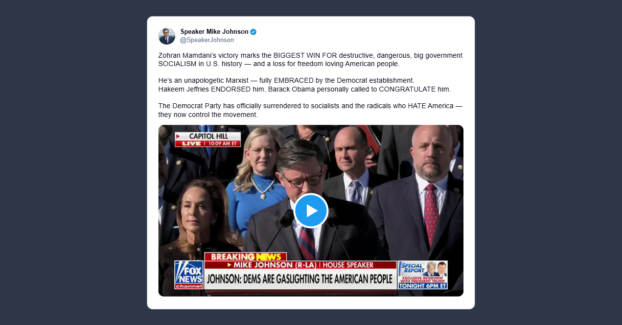 Johnson sulla vittoria di Mamdani: una sconfitta per gli americani che amano la libertà
