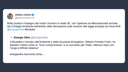 Eni: positivo l’impegno del nostro Governo in sede Ue con l’apertura sui biocarburanti