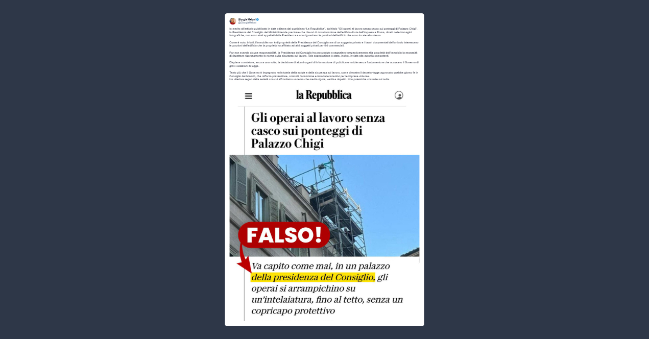 Meloni sull’articolo de La Repubblica: organi di informazione pubblicano notizie senza fondamento