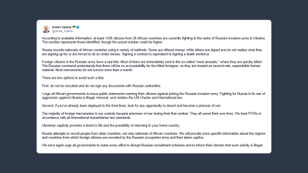 Ministro Esteri ucraino: la Russia recluta cittadini africani