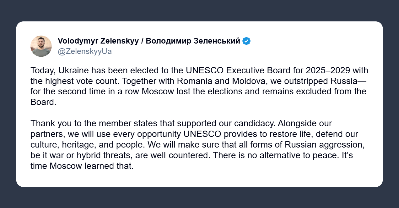 Zelensky: Ucraina eletta nel Consiglio esecutivo dell’Unesco