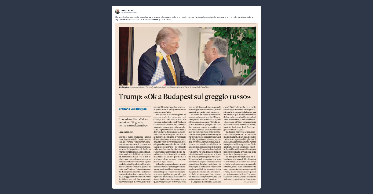 Rizzo su Orbán: un vero leader va a spiegare le esigenze del suo popolo