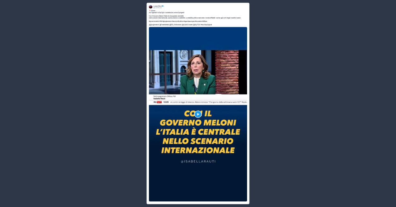 Rauti: Governo Meloni ha riacquistato centralità nello scenario internazionale