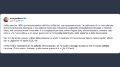 Giorgia Meloni: 9 novembre è il Giorno della Libertà
