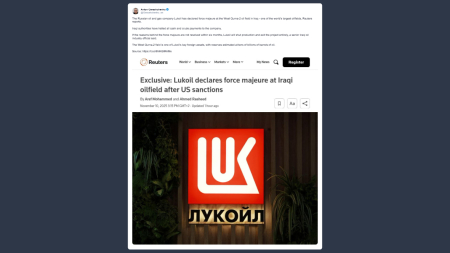 Lukoil ha dichiarato lo stato di forza maggiore sul giacimento di West Qurna-2 in Iraq