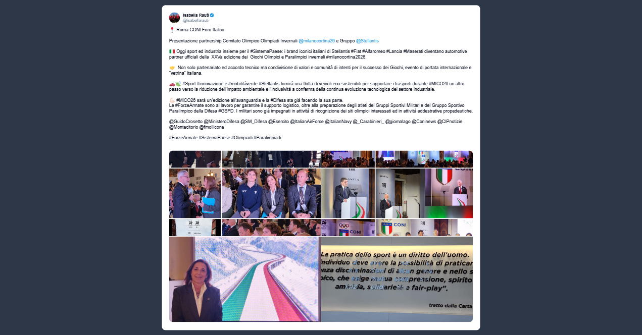 Rauti sulle Olimpiadi: sport e industria insieme per il sistema Paese