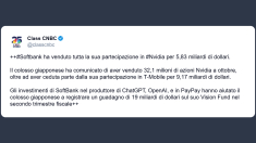 Class Cnbc: Softbank vende tutta la partecipazione in Nvidia per 5,83 miliardi di dollari