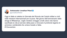 Jonathan Peled: rendo omaggio a coloro che hanno sacrificato la vita al servizio della pace
