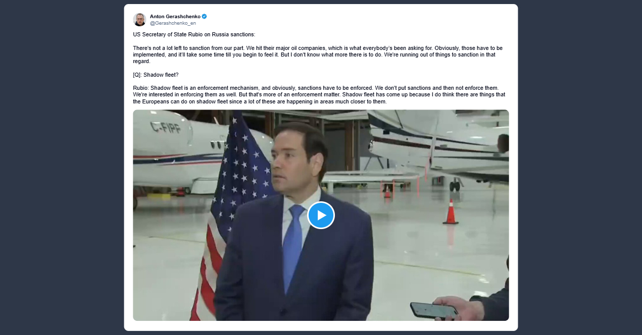 Gerashchenko: Rubio sulle sanzioni alla Russia