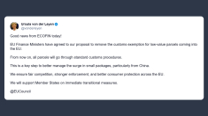 Von der Leyen: approvata l’abolizione dell’esenzione doganale per pacchi di basso valore