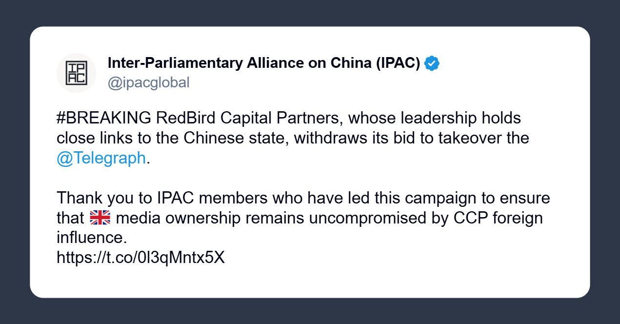 Ipac: Redbird Capital Partners ritira l’offerta per l’acquisizione del Telegraph