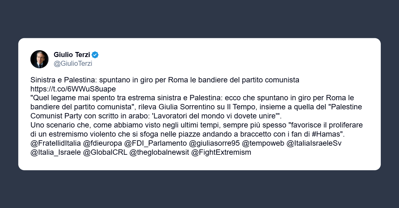 Terzi: legame mai spento tra estrema sinistra e Palestina