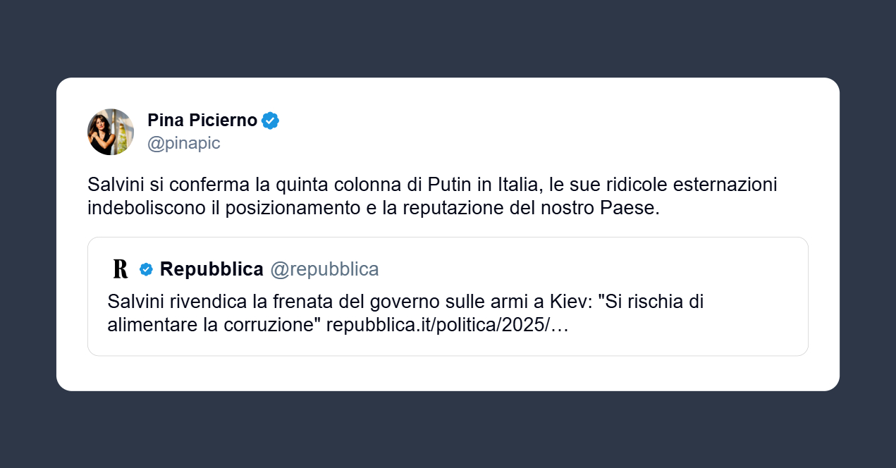 Picierno: Salvini si conferma la quinta colonna di Putin in Italia