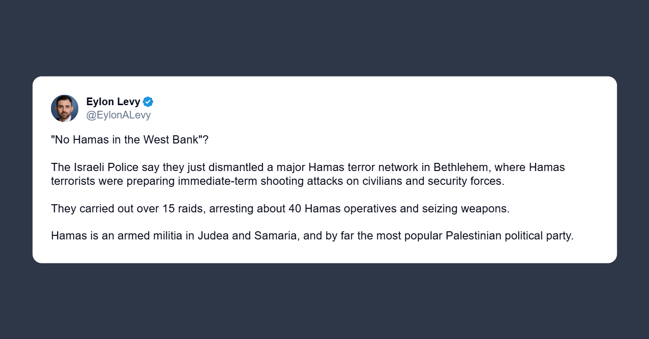 Eylon Levy: polizia israeliana smantella rete terroristica di Hamas a Betlemme