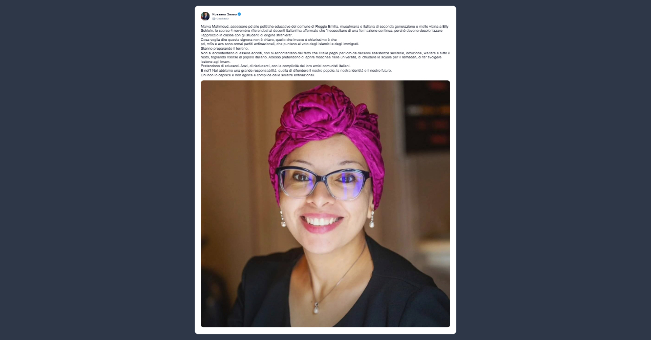 Sasso: PD M5S e AVS sono partiti antinazionali che puntano al voto degli islamici