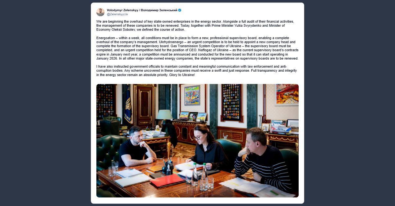 Zelensky: avviata la revisione delle imprese statali del settore energetico