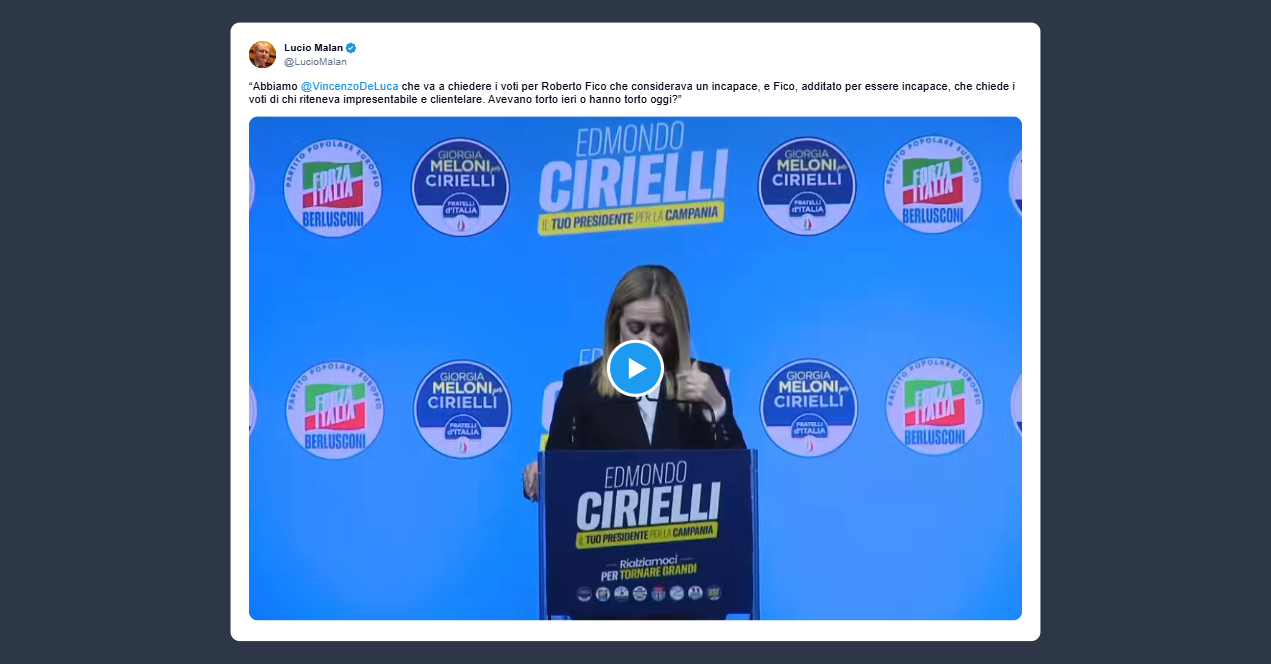 Malan commenta improbabile alleanza De Luca-Fico