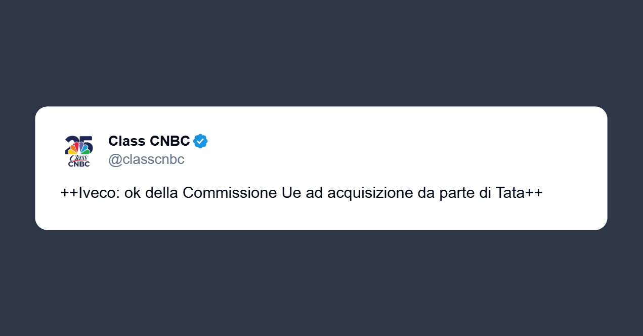 Class Cnbc sull’acquisizione di Iveco Group