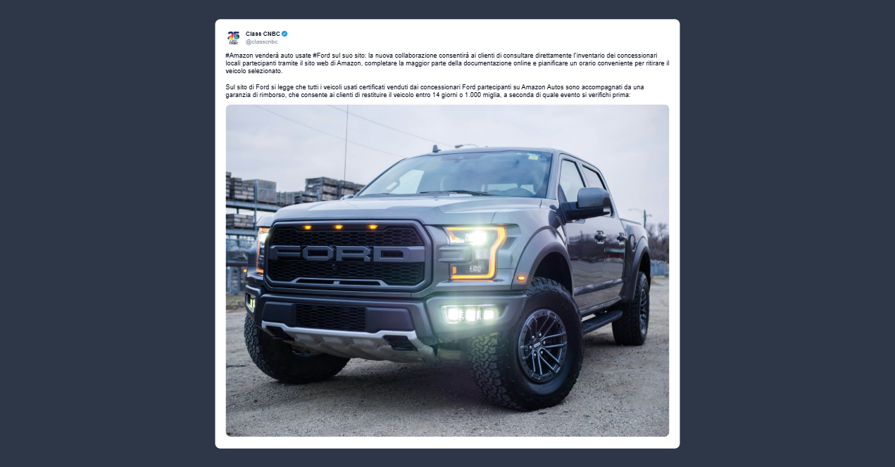 Class Cnbc: Amazon venderà auto usate Ford sul suo sito