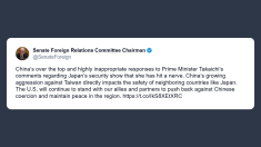 Jim Risch: aggressività crescente di Pechino su Taiwan incide sulla sicurezza dei Paesi vicini