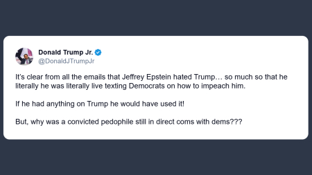 Donald Trump Jr: dalle mail è chiarissimo che Jeffrey Epstein odiava Trump