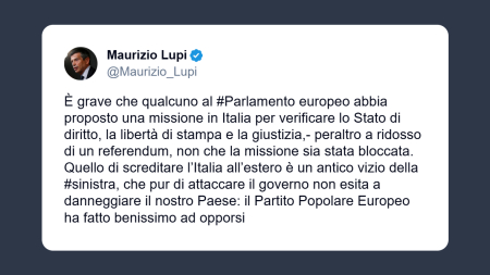 Lupi: sinistra vuole screditare l’Italia in Europa per colpire il Governo