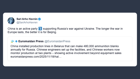 Havrén: la Cina è parte attiva nel sostenere la guerra della Russia