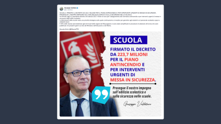 Valditara: firmato il decreto da 223,7 milioni per il piano antincendio nelle scuole