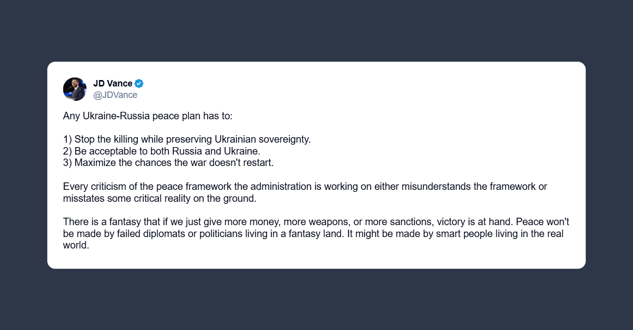 Vance sul piano di pace tra Russia e Ucraina