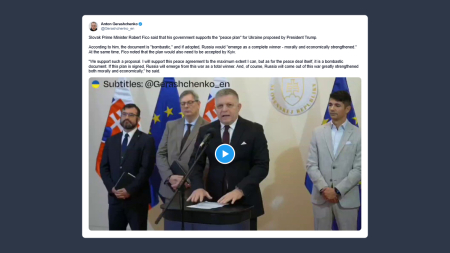 Gerashchenko: Robert Fico appoggia il “piano di pace” per l’Ucraina