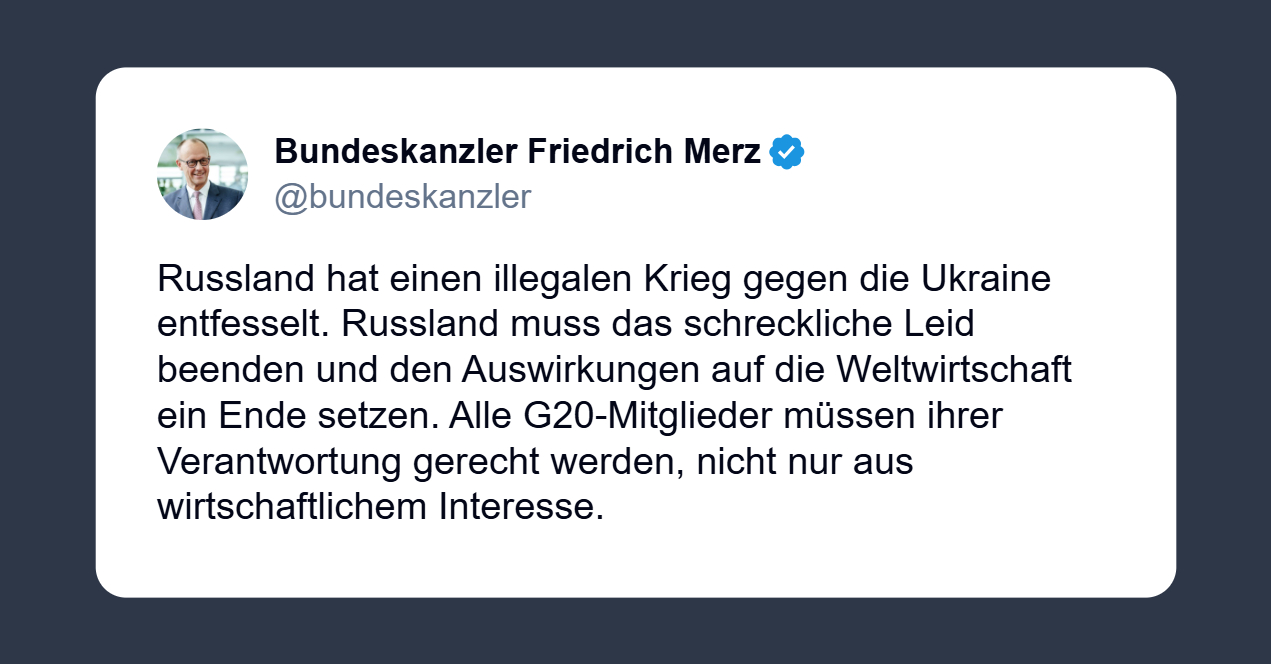 Merz: tutti i membri del G20 devono assumersi le proprie responsabilità