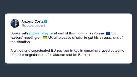 Antonio Costa: posizione Ue unita decisiva per la pace in Ucraina